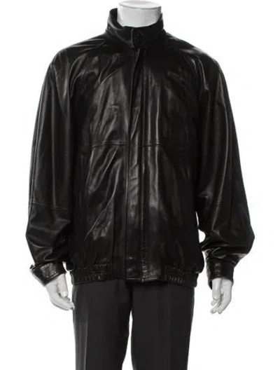 Pre-owned Bruno Magli Leather Bomber Jacket In Brown
