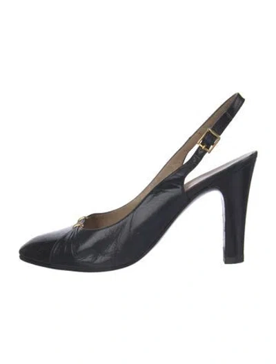 Pre-owned Bruno Magli Leather Bow Accents Slingback Pumps In Blue