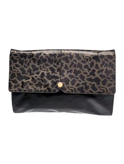 Pre-owned Bruno Magli Leather Clutch Vintage In Black