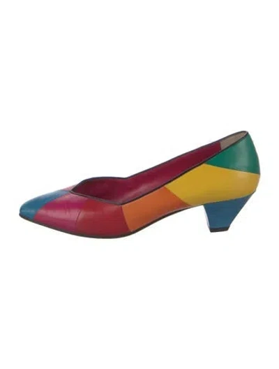 Pre-owned Bruno Magli Leather Colorblock Pattern Pumps In Multi
