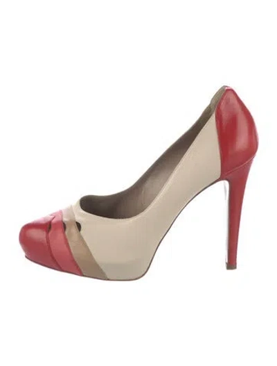 Pre-owned Bruno Magli Leather Colorblock Pattern Pumps In Neutrals/red
