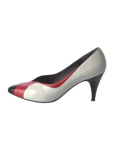 Pre-owned Bruno Magli Leather Colorblock Pattern Pumps In White