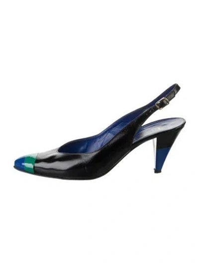 Pre-owned Bruno Magli Leather Colorblock Pattern Slingback Pumps In Black