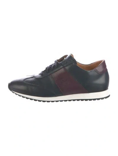 Pre-owned Bruno Magli Leather Colorblock Pattern Sneakers In Black
