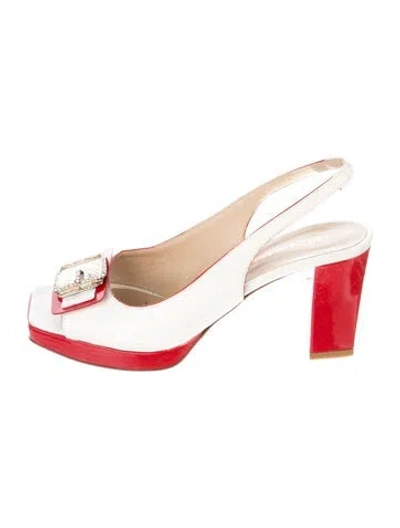 Pre-owned Bruno Magli Leather Crystal Embellishments Slingback Pumps In Red/white