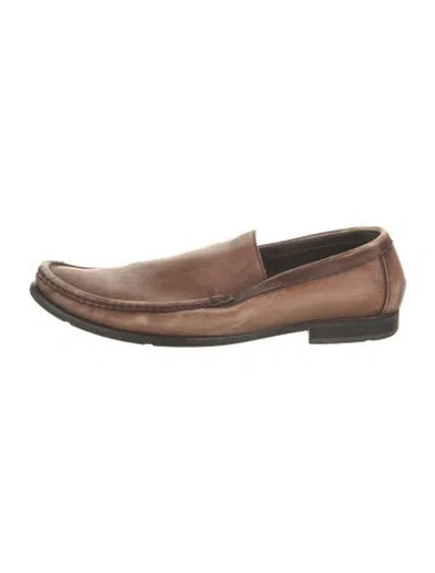 Pre-owned Bruno Magli Leather Distressed Accents Dress Loafers In Brown