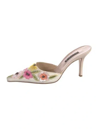 Pre-owned Bruno Magli Leather Floral Print Mules In Neutrals