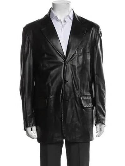 Pre-owned Bruno Magli Leather Jacket In Blue