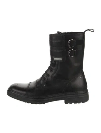 Pre-owned Bruno Magli Leather Lace-up Boots In Black