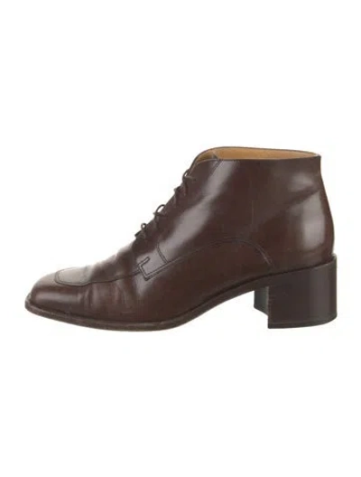 Pre-owned Bruno Magli Leather Lace-up Boots In Brown