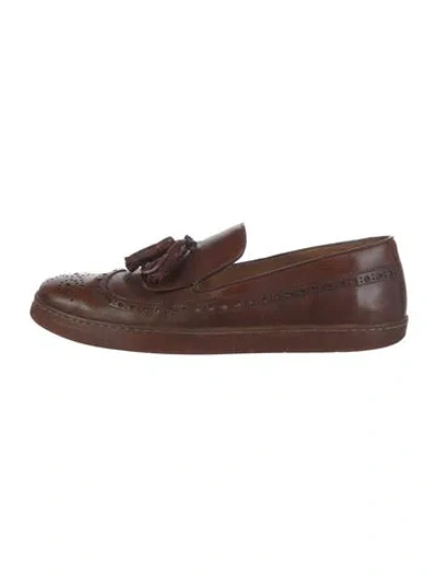 Pre-owned Bruno Magli Leather Lasercut Accents Loafers In Brown