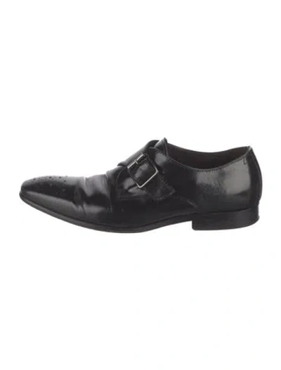 Pre-owned Bruno Magli Leather Lasercut Accents Monk Straps In Black