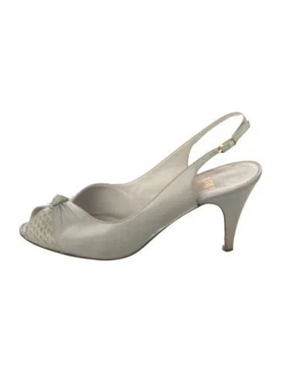 Pre-owned Bruno Magli Leather Leather Trim Embellishment Slingback Pumps In Gray