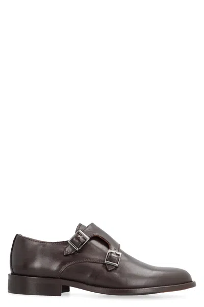 Bruno Magli Leather Monk-strap Shoes In Brown