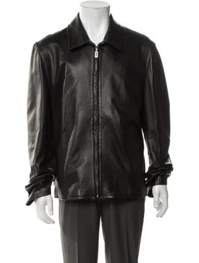 Pre-owned Bruno Magli Leather Moto Jacket In Black