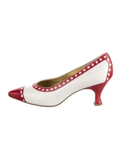 Pre-owned Bruno Magli Leather Polka Dot Print Pumps In White