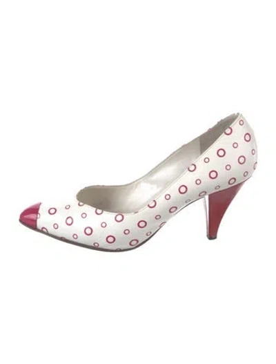 Pre-owned Bruno Magli Leather Polka Dot Print Pumps In White