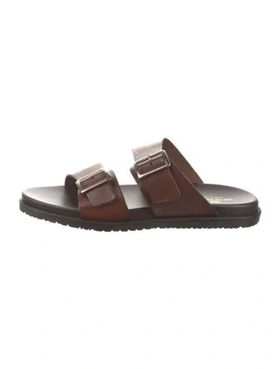 Pre-owned Bruno Magli Leather Slides In Brown