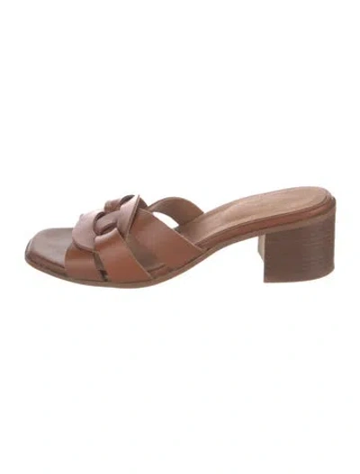 Pre-owned Bruno Magli Leather Slides In Brown