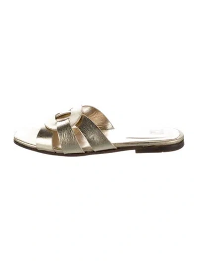 Pre-owned Bruno Magli Leather Slides In Gold