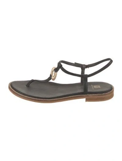 Pre-owned Bruno Magli Leather T-strap Sandals In Gray