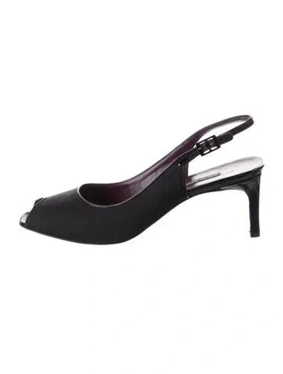 Pre-owned Bruno Magli Leather Tweed Pattern Slingback Pumps In Black