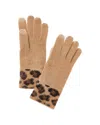 Bruno Magli Leopard Jacquard Cuff Cashmere Gloves In Brown