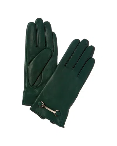 Bruno Magli Logo Buckle Cashmere-lined Leather Gloves In Green