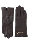 Bruno Magli Logo Buckle Leather Gloves In Brown