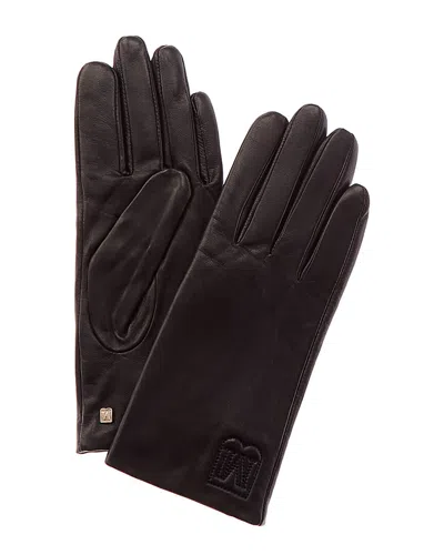 Bruno Magli Logo Cashmere-lined Quilted Leather Gloves In Black