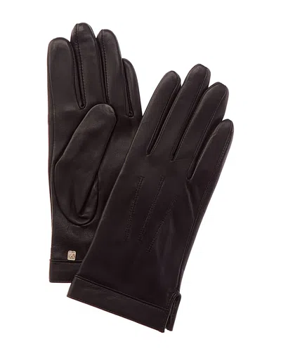 Bruno Magli Logo Cuff Cashmere-lined Leather Gloves In Black