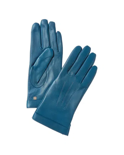 Bruno Magli Logo Cuff Cashmere-lined Leather Gloves In Blue