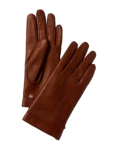 Bruno Magli Logo Cuff Cashmere-lined Leather Gloves In Brown