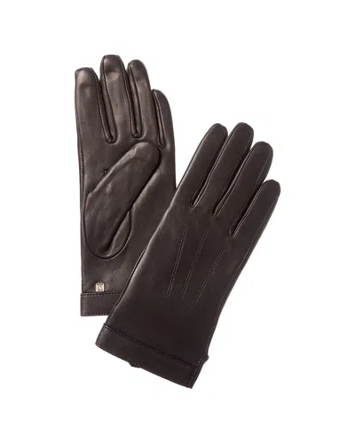 Bruno Magli Logo Cuff Cashmere-lined Leather Gloves In Brown