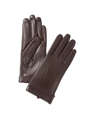 Bruno Magli Logo Cuff Cashmere-lined Leather Gloves In Brown