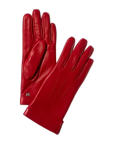 Bruno Magli Logo Cuff Cashmere-lined Leather Gloves In Red