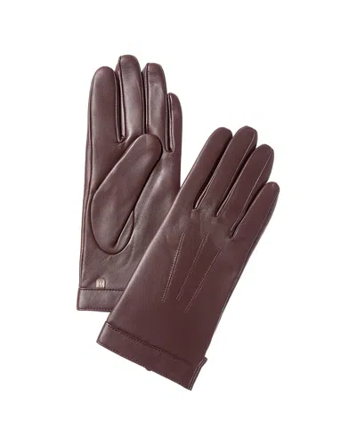 Bruno Magli Logo Cuff Cashmere-lined Leather Gloves In Red