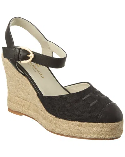 Bruno Magli Marella Canvas & Leather Wedge Sandal In Black