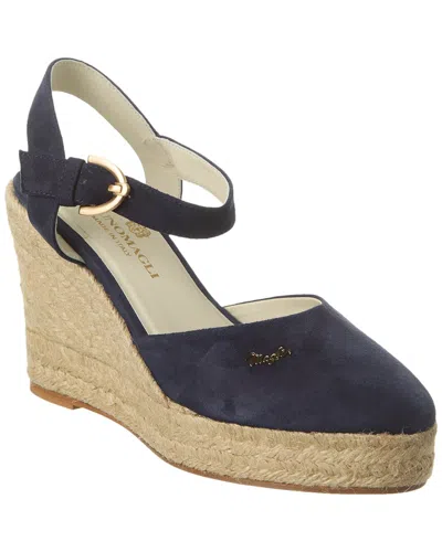 Bruno Magli Mares Suede Wedge Sandal In Blue