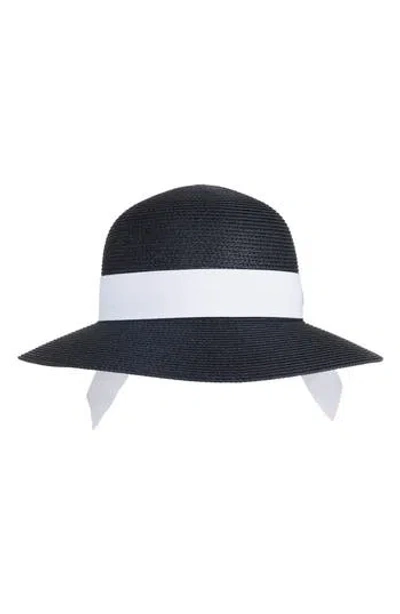 Bruno Magli Medium Brim Ribbon Band Straw Sun Hat In Black