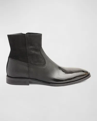 Bruno Magli Men's Armando Ombré-toe Leather Zip Booties In Black Suede/patent