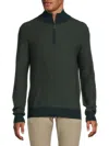 Bruno Magli Men's Classic Fit Striped Merino Wool Quarter Zip Sweater In Green