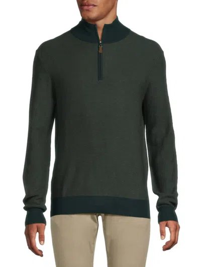 Bruno Magli Men's Classic Fit Striped Merino Wool Quarter Zip Sweater In Green