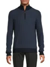 Bruno Magli Twill Suede-trim Wool Pullover In Navy