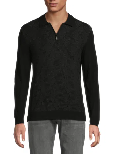 Bruno Magli Men's Merino Wool Half-zip Polo Sweater In Black