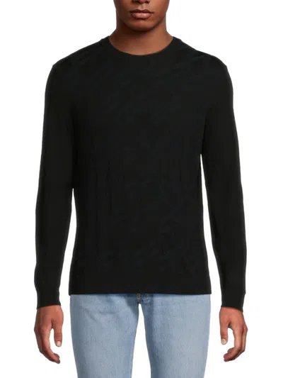 Bruno Magli Men's Merino Wool Plaited Diagonal-texture Sweater In Black