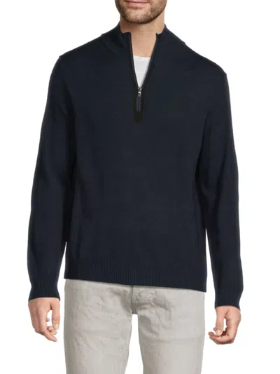 Bruno Magli Men's Merino Wool Quarter-zip Mock Turtleneck Sweater In Blue