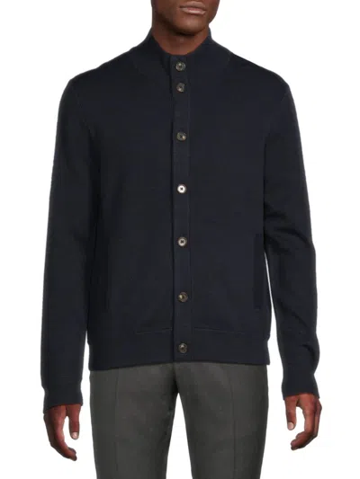 Bruno Magli Men's Mockneck Merino Wool Cardigan In Navy