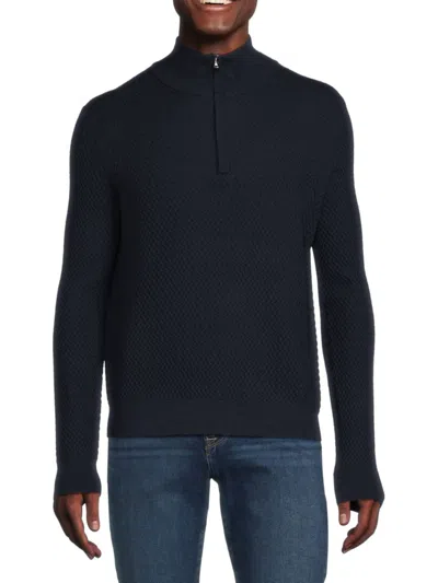 Bruno Magli Men's Quarter Zip Merino Wool Sweater In Navy