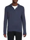 Bruno Magli Men's Textured Striped Quarter Zip Pullover In Denim Blue